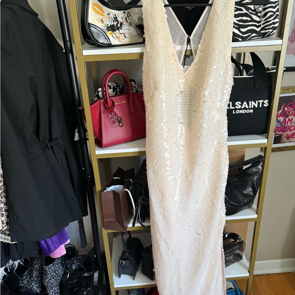 Massimo Dutti Cream Sequin Backless Dress